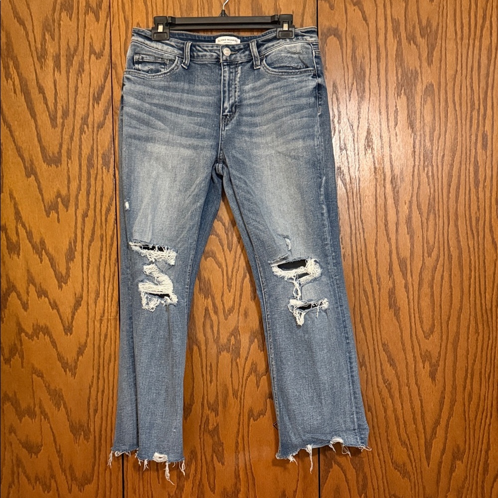Flying Monkey Mid Rise Cropped Jeans Size 31 Distressed Raw Hem